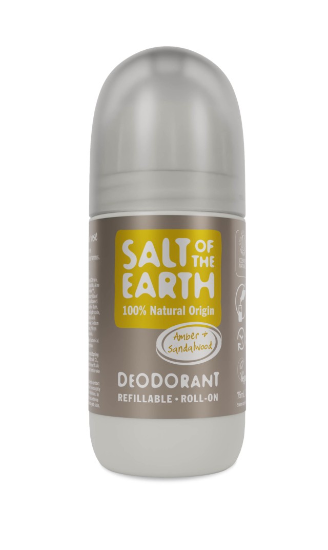 Salt of the Earth Vegan Refillable Roll on Amber & Sandalwood Αποσμητικό Επαναγεμιζόμενο 75ml