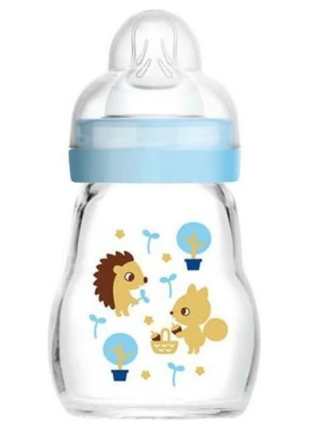 Mam Feel Good Γυάλινο Μπιμπερό με Θηλή Σιλικόνης για 0m+ Γαλάζιο 170ml …