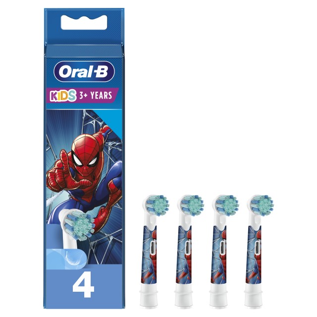Oral B Kids Spiderman Ανταλλακτικές Κεφαλές Παιδικής Ηλεκτρικής Οδοντόβουρτσας 4 Τεμάχια