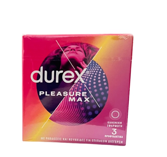 Durex Pleasuremax Προφυλακτικά Με Ραβδώσεις Και Κουκίδες Για Περισσότερη Διέγερση 3 Τεμάχια