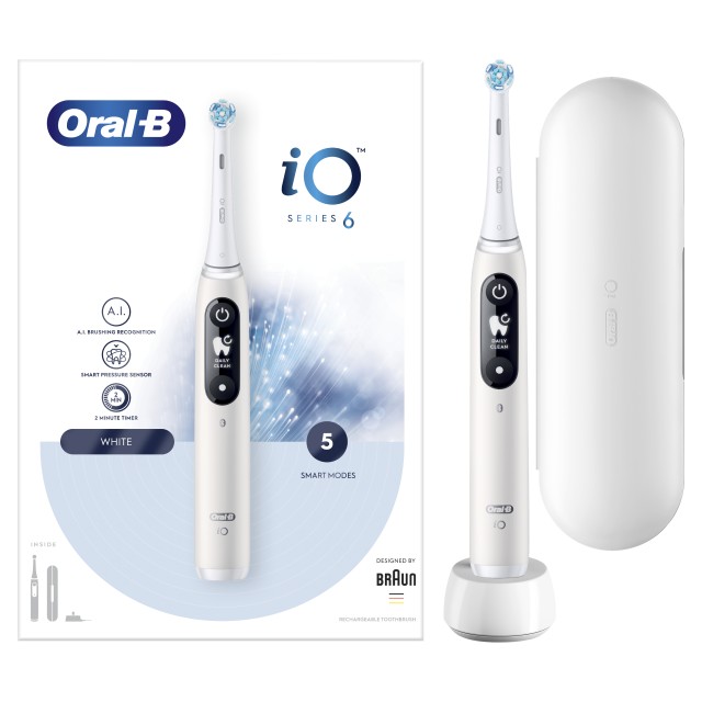 Oral B iO Series 6 Ηλεκτρική Οδοντόβουρτσα White Λευκό με Αισθητήρα Πίεσης 1 Τεμάχιο