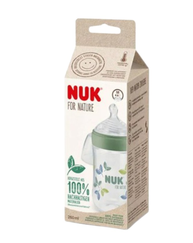 Nuk For Nature Πλαστικό Μπιμπερό για 6-18m+ Πράσινο Θηλή Σιλικόνης M με Δείκτη Ελέγχου Θερμοκρασίας 260ml