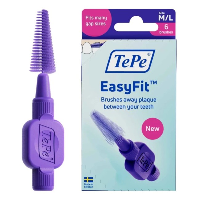 TePe Easy Fit Μεσοδόντια Βουρτσάκια M/L Μωβ, 6 Τεμάχια, 1 Σετ TePe Easy Fit Μεσοδόντια Βουρτσάκια M/L Μωβ, 6 Τεμάχια, 1 Σετ