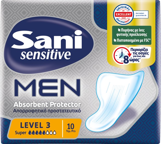 Sani Sensitive MEN Απορροφητικό Προστατευτικό Level 3 10 Τεμάχια [5 Σταγόνες]