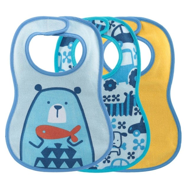 Chicco Easy Meal Bib Υφασμάτινη Σαλιάρα για 6m+ Χρώματος Γαλάζιο 3 Τεμ …