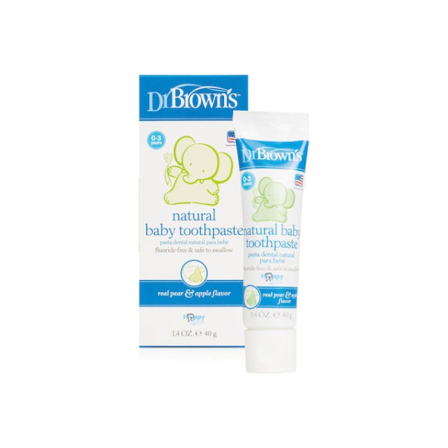 Dr. Browns Natural Baby Toothpaste HG 025 Βρεφική Οδοντόκρεμα χωρίς Φθόριο με Γεύση Αχλάδι & Μήλο, 40gr
