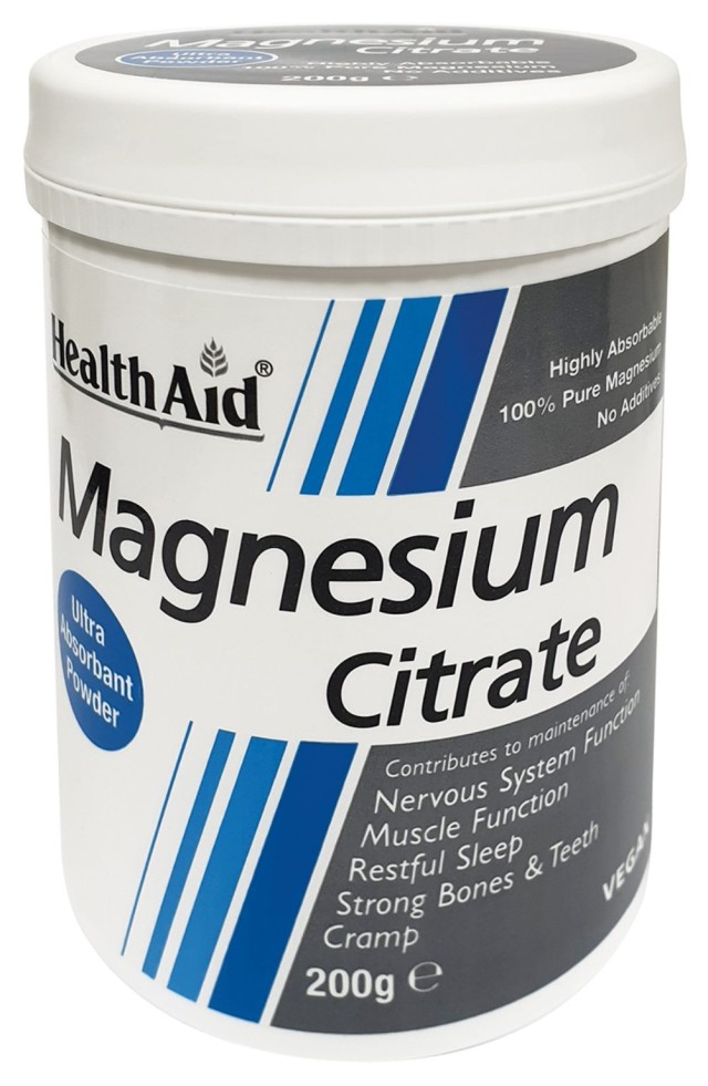 Health Aid Magnesium Citrate Powder 100% Σκόνη Κιτρικού Μαγνησίου Για Μεγαλύτερη Απορρόφηση Και Βιοδιαθεσιμότητα 200gr