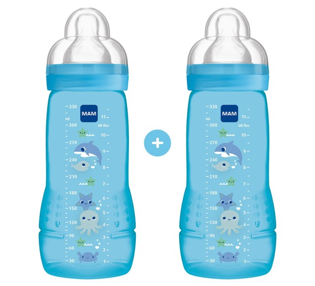 Mam PROMO Easy Active Baby Bottle Σετ Πλαστικά Μπιμπερό για 4m+ Μπλε με Θηλή Σιλικόνης 2x330ml [365SB]