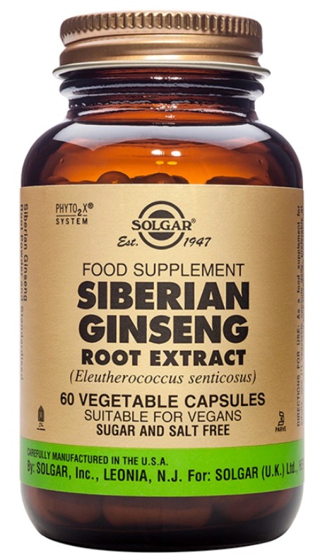 Solgar Siberian Ginseng Root Extract Συμπλήρωμα Διατροφής Σιβηριανού Τζινσενγκ 60 Φυτικές Κάψουλες