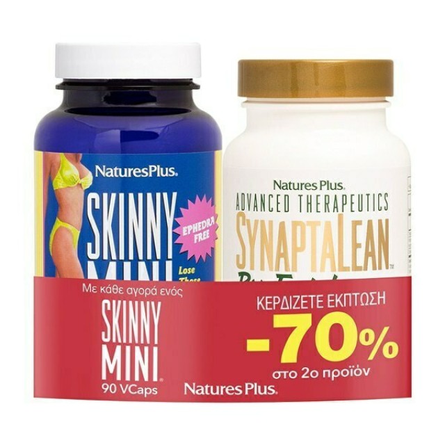 Natures Plus PROMO Skinny Mini Συμπλήρωμα Διατροφής που Επιταχύνει την Απώλεια Βάρους 90 Φυτικές Κάψουλες - SynaptaLean RX Fat Loss Συμπλήρωμα Διατροφής για Αδυνάτισμα 60 Ταμπλέτες -70% στο 2ο προϊόν