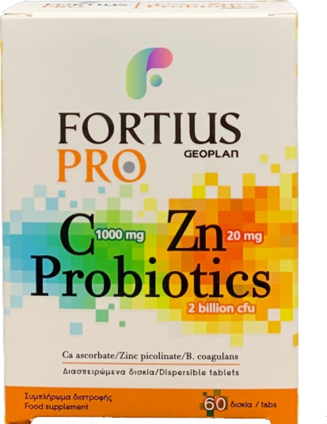 Geoplan Nutraceuticals Fortius PRO Vitamin C - Zn - Probiotics Συμπλήρωμα Διατροφής για την Ενίσχυση του Ανοσοποιητικού Συστήματος 60 Διασπειρόμενα Δισκία