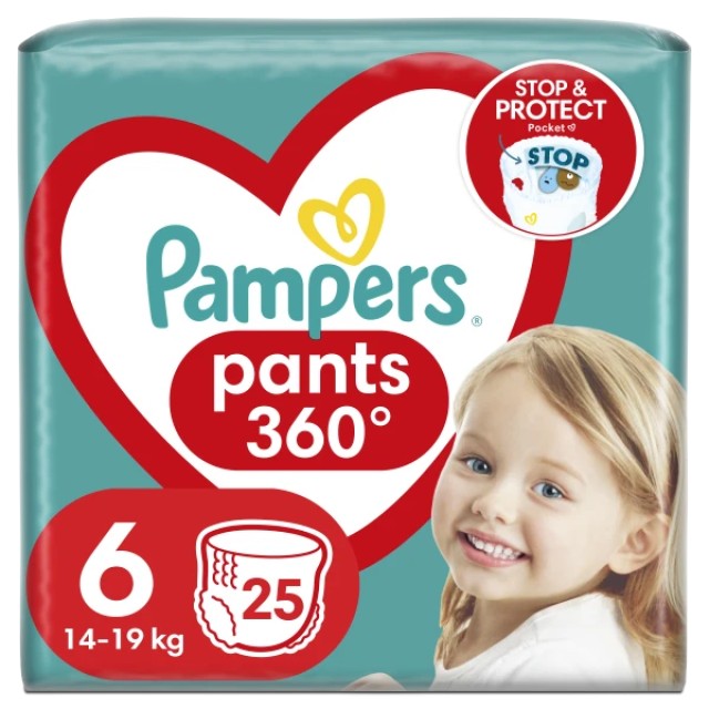 Pampers Pants 360° Πάνες Βρακάκι Νούμερο 6, 13-19 Κιλά, 25 Τεμάχια