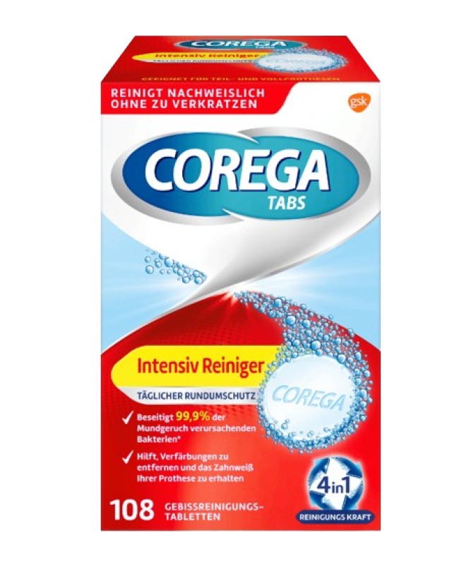 Corega Tabs 4 in 1 Καθαριστικά Δισκία για Τεχνητές Οδοντοστοιχίες 108 Τεμάχια