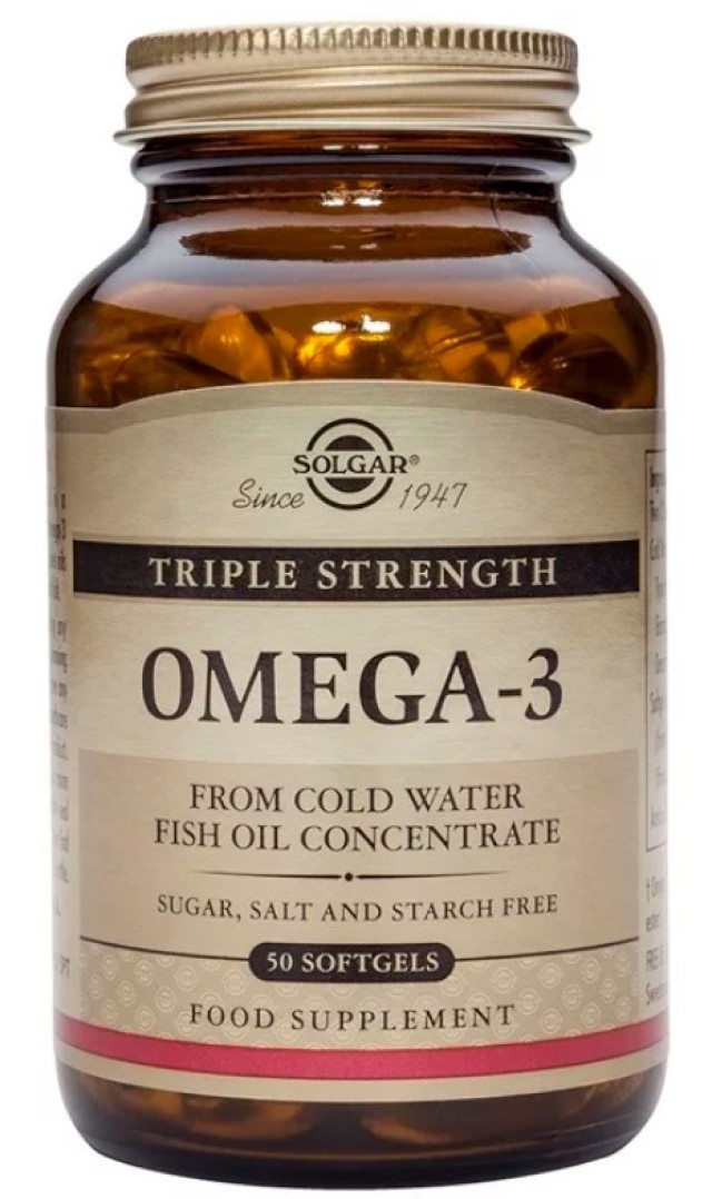 Solgar Omega 3 Triple Strength Συμπλήρωμα Διατροφής με Ωμέγα 3 Λιπαρά Οξέα 50 Μαλακές Κάψουλες