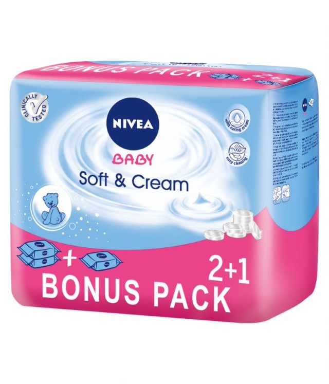 Nivea Baby Soft & Cream Μωρομάντηλα 3x63 Τεμάχια [Mega Pack]