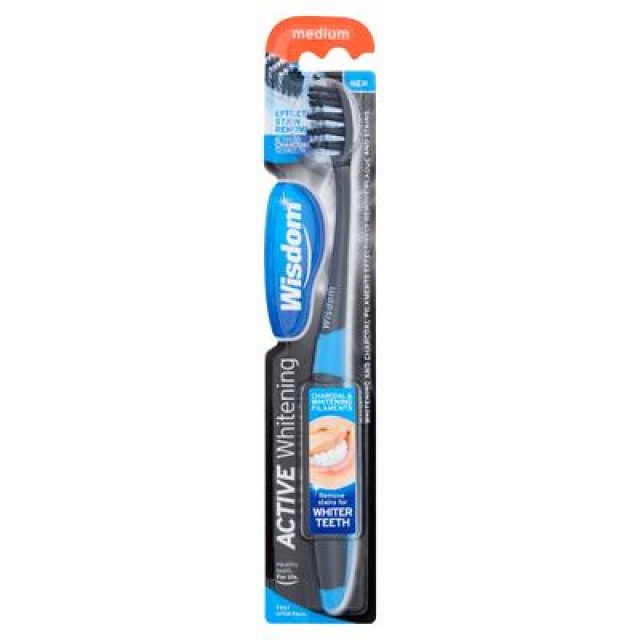 Wisdom Active Whitening Charcoal Medium Toothbrush Οδοντόβουρτσα Μέτρια Χρώμα:Μαύρο 1 Τεμάχιο