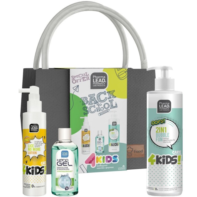 PharmaLead PROMO 4 Kids 2 in 1 Bubble Fun Παιδικό Αφρόλουτρο & Σαμπουάν 500ml - Lice no More Αντιφθειρική Λοσιόν 125ml - Hand Αντισηπτικό Gel 80ml - Ισοθερμικό Τσαντάκι
