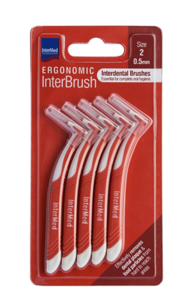 Intermed Ergonomic InterBrush Size:2 Μεσοδόντια Βουρτσάκια με Λαβή 0.5mm Κόκκινο 5 Τεμάχια