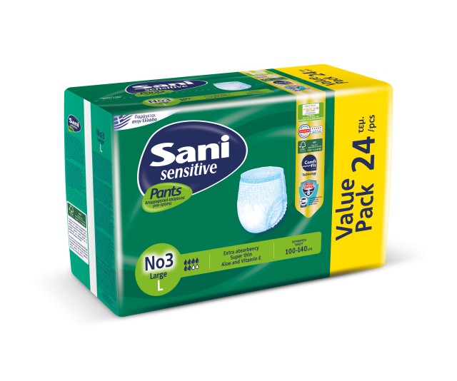 Sani Sensitive Pants Large No3 Ελαστικό Εσώρουχο Ακράτειας 24 Τεμάχια