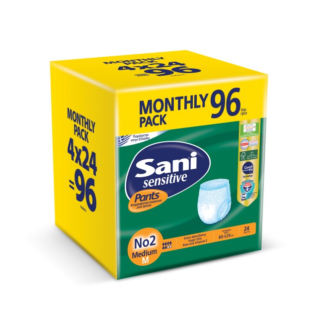 Sani SET Sensitive Pants Monthly Pack Medium No2 Ελαστικό Εσώρουχο Ακράτειας 4x24 Τεμάχια [96 Τεμάχια]