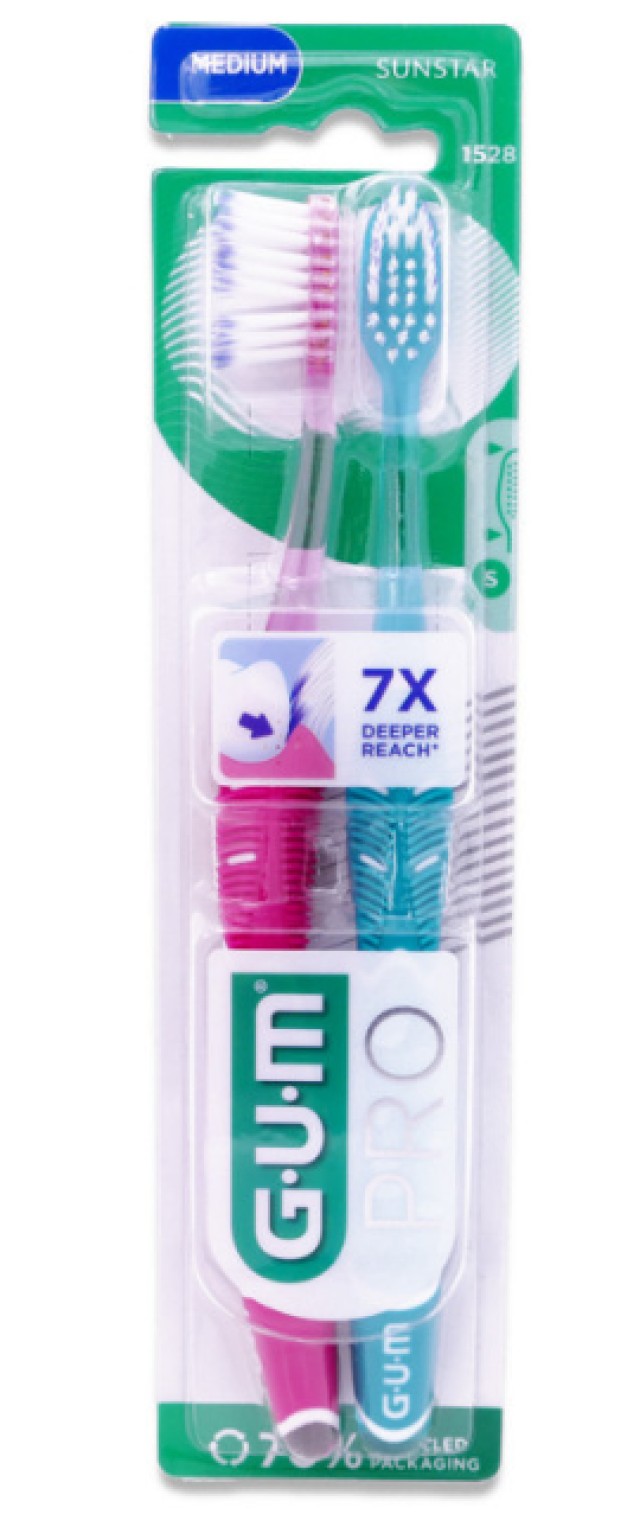 Gum Pro 1528 Medium Οδοντόβουρτσα Μέτρια σε Διάφορους Χρωματισμούς 2 Τ &hellip;