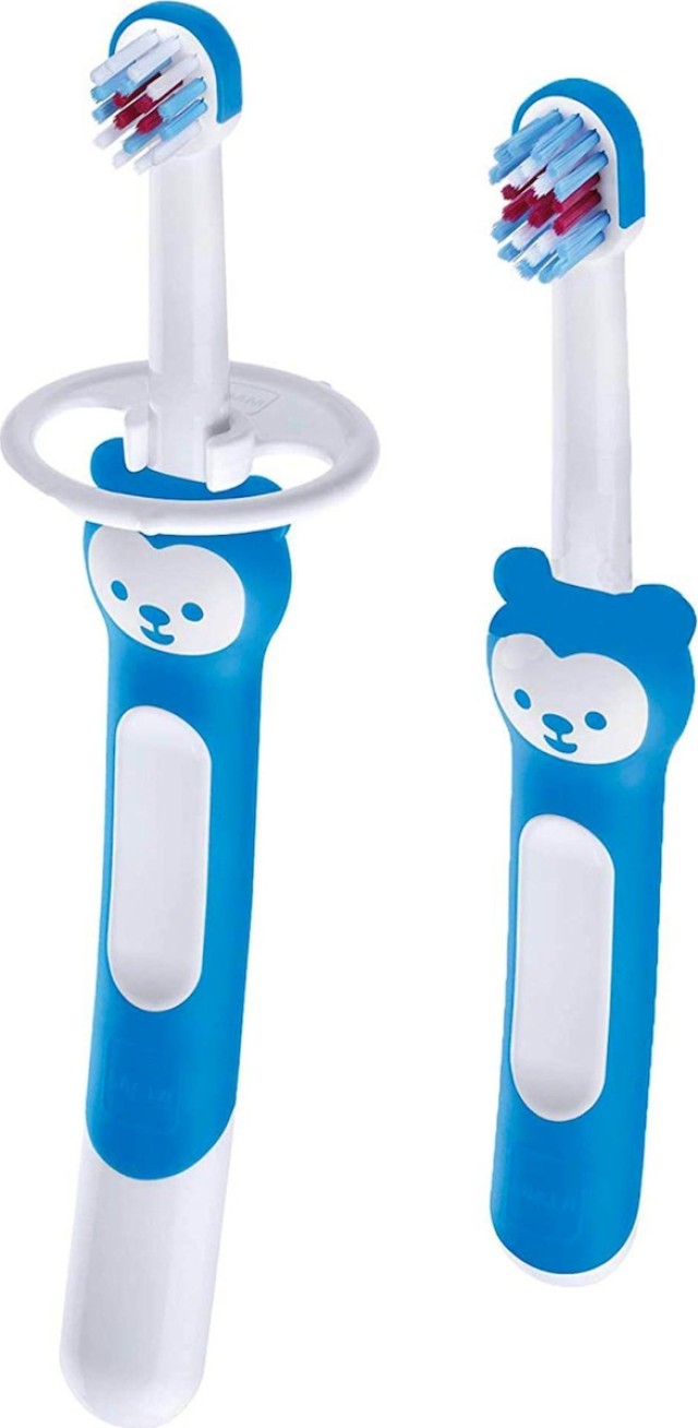 Mam Learn to Brush Σετ Οδοντικής Φροντίδας 5m+Εκπαιδευτική & Βρεφική Οδοντόβουρτσα με Λαβή Αρκουδάκι Χρώμα:Γαλάζιο 2 Τεμάχια [608]
