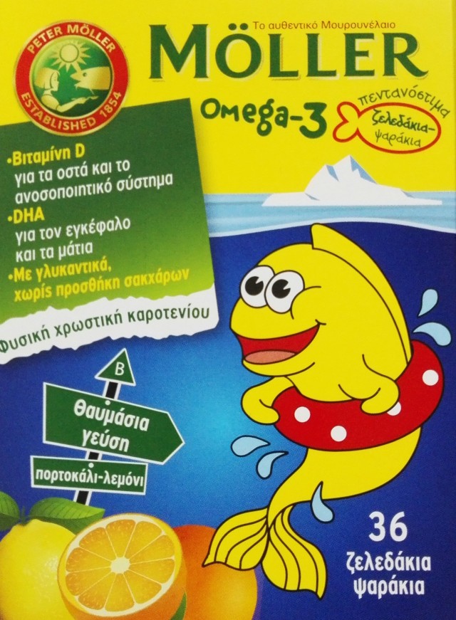Moller's Omega 3 Μουρουνέλαιο Ζελεδάκια Ψαράκια για Παιδιά με Γεύση Πορτοκάλι - Λεμόνι 36 Ζελεδάκια