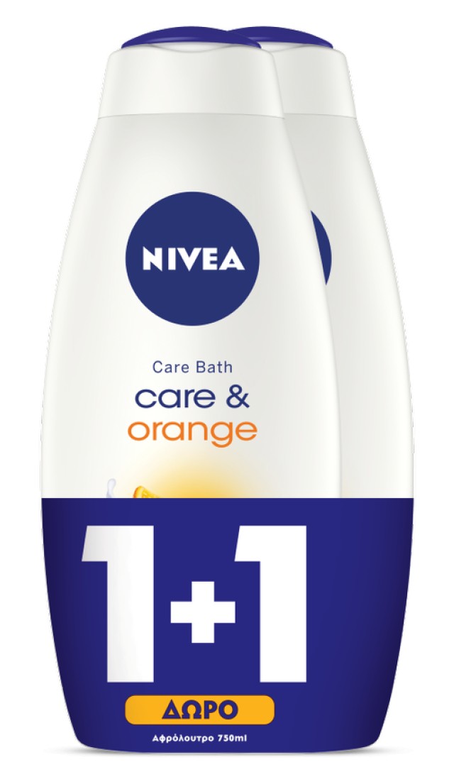 Nivea PROMO Care Orange Ενυδατικό Αφρόλουτρο με Γάλα Μπαμπού και Άρωμα από Άνθη Πορτοκαλιού 2x750ml 1+1 ΔΩΡΟ