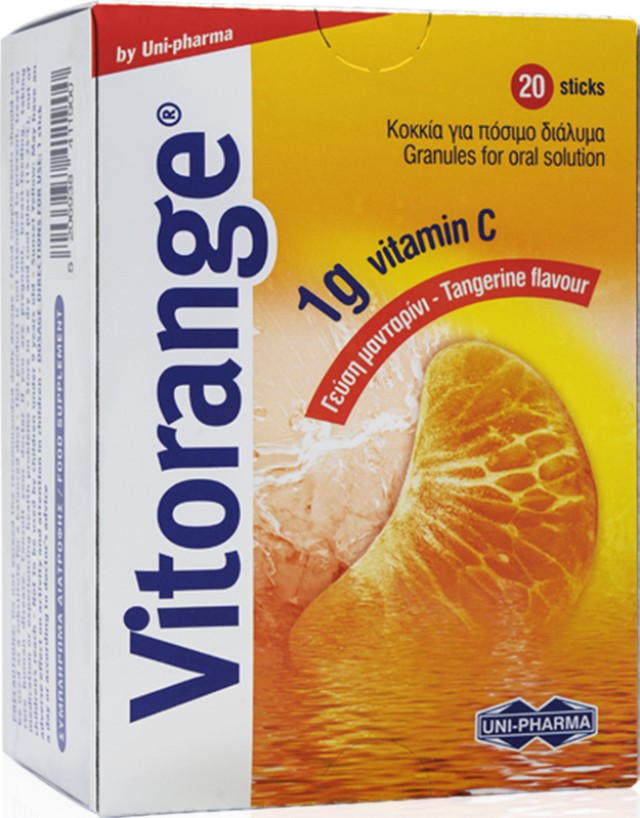 Uni-Pharma Vitorange 1gr Vitamin C Συμπλήρωμα Διατροφής με Βιταμίνη C και Γεύση Μανταρίνι 20 φακελίσκοι