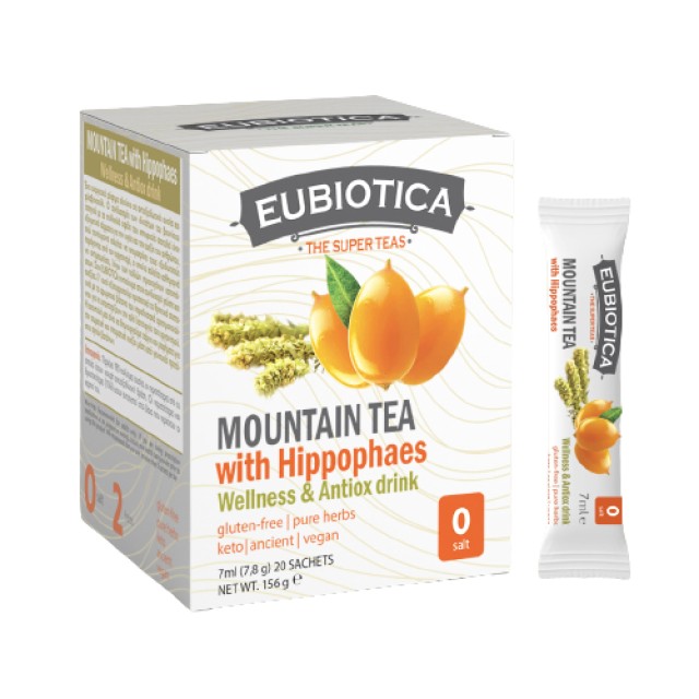Eubiotica Mountain Tea Wellness & Antiox Drink Τσάι του Βουνού με Ιπποφαές 20 Φακελάκια x 7ml