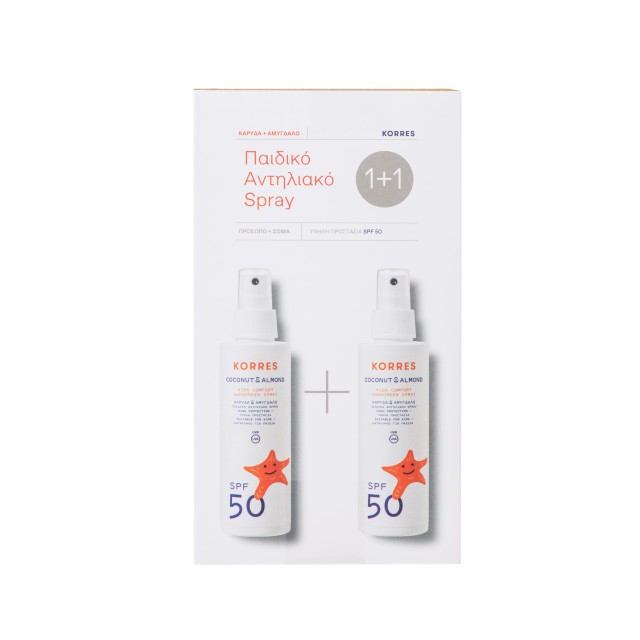 Korres PROMO Coconut & Almond Sunscreen SPF50 Spray Παιδικό Αντηλιακό Προσώπου - Σώματος με Έλαια Καρύδα και Αμύγδαλο 2x150ml