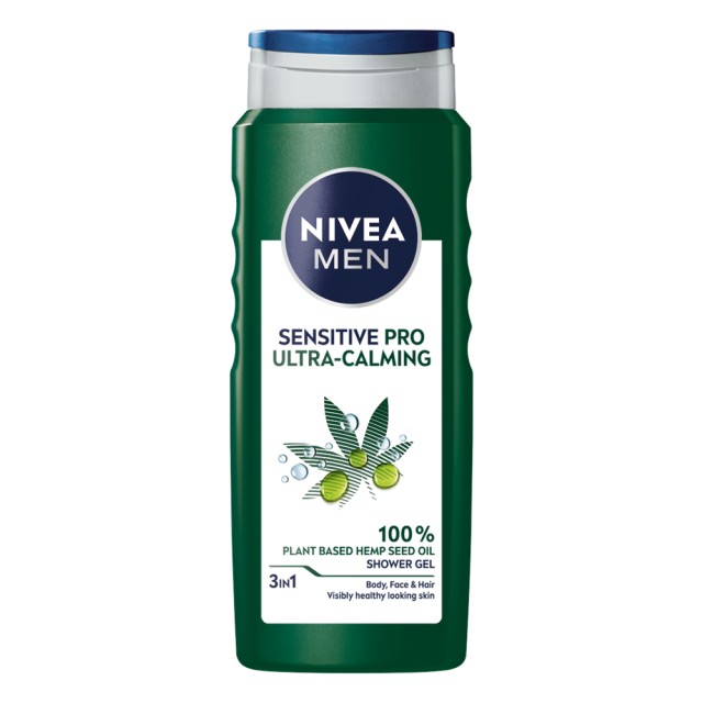 Nivea Men Sensitive Pro Ultra Calming Shower Gel για Πρόσωπο - Σώμα και Μαλλιά με Έλαιο Κάνναβης για Ερεθισμένες Επιδερμίδες 500ml