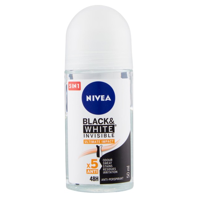 Nivea Black & White Invisible Ultimate Impact 5 in 1 Γυναικείο Αποσμητικό Roll-on 48ωρης Προστασίας 50ml