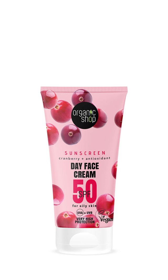 Natura Siberica Organic Shop Sunscreen Day Face Cream SPF50 Cranberry Αντηλιακή Κρέμα Προσώπου για Λιπαρές Επιδερμίδες 50ml