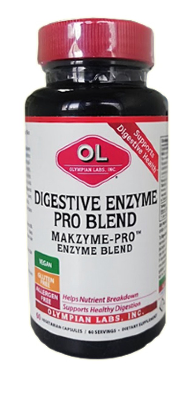 Olympian Labs Digestive Enzyme Pro Blend Makzyme Συνδυασμός Πεπτικών Ενζύμων & Προβιοτικών για την Υγεία του Γαστρεντερικού Συστήματος 60 Φυτικές Κάψουλες