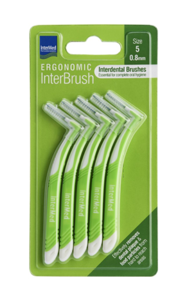 Intermed Ergonomic InterBrush Size:5 Μεσοδόντια Βουρτσάκια με Λαβή 0.8mm Πράσινο 5 Τεμάχια