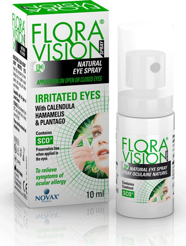 Novax Pharma Flora Vision Irritated Eyes Natural Spray Οφθαλμικό Φυσικό Σπρέι με Υαλουρονικό Οξύ για Ερεθισμένα Μάτια 10ml