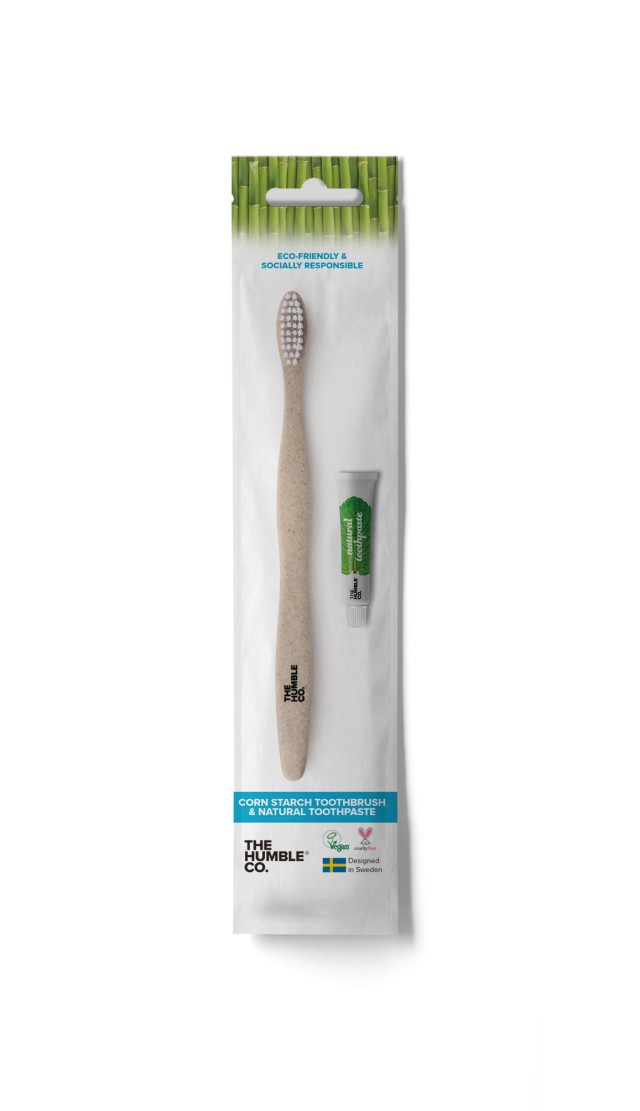The Humble Co. Amenity Kit Corn Starch Brush & Toothpaste Soft Οδοντόβουρτσα από Άμυλο Καλαμποκιού 1 Τεμάχιο & Οδοντόκρεμα 7gr