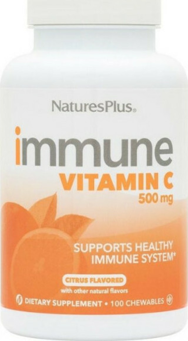 Natures Plus Immune Vitamin C 500mg Συμπλήρωμα Διατροφής για την Ενίσχυση του Ανοσοποιητικού Συστήματος 100 Μασώμενες Ταμπλέτες