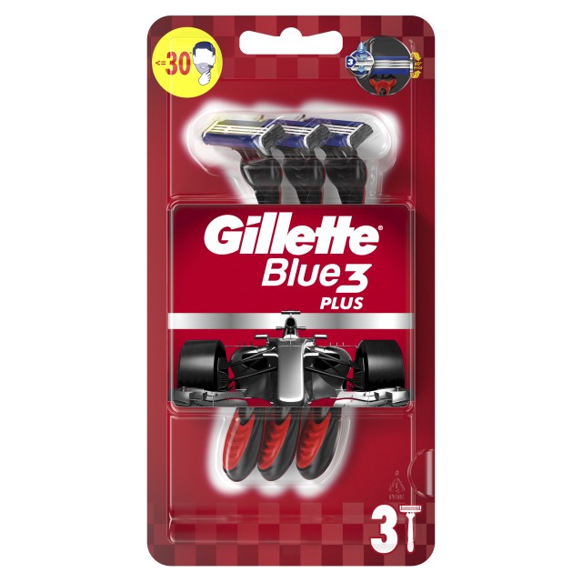 Gillette Blue 3 Red Ανδρικά Ξυραφάκια μίας Χρήσης 3 Τεμάχια [Blister]