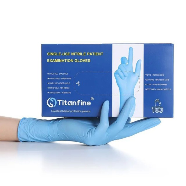 Titanfine Εξεταστικά Γάντια Νιτριλίου Μπλε Μέγεθος:L Χωρίς Πούδρα 100 &hellip;