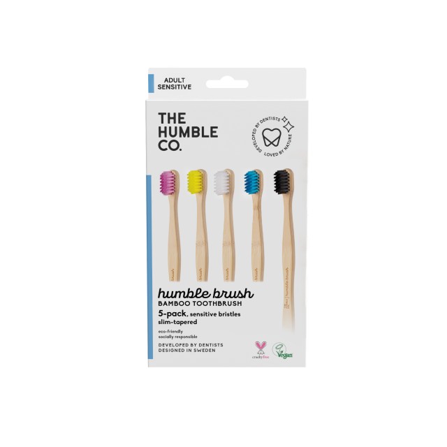 The Humble Co. Bamboo Brush Adult 5pack Sensitive Mπαμπού Οδοντόβουρτσα Ενηλίκων για Ευαίσθητα Δόντια & Ούλα 5 τεμάχια