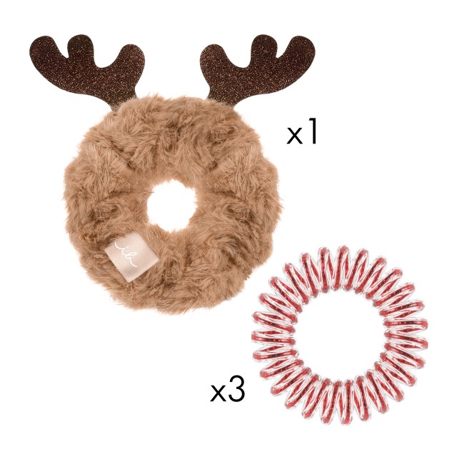 Invisibobble Red Nose Reindeer Original Hair Scrunchies 3 Pieces - Sprunchie Fluffy Scrunchie 1 Piece