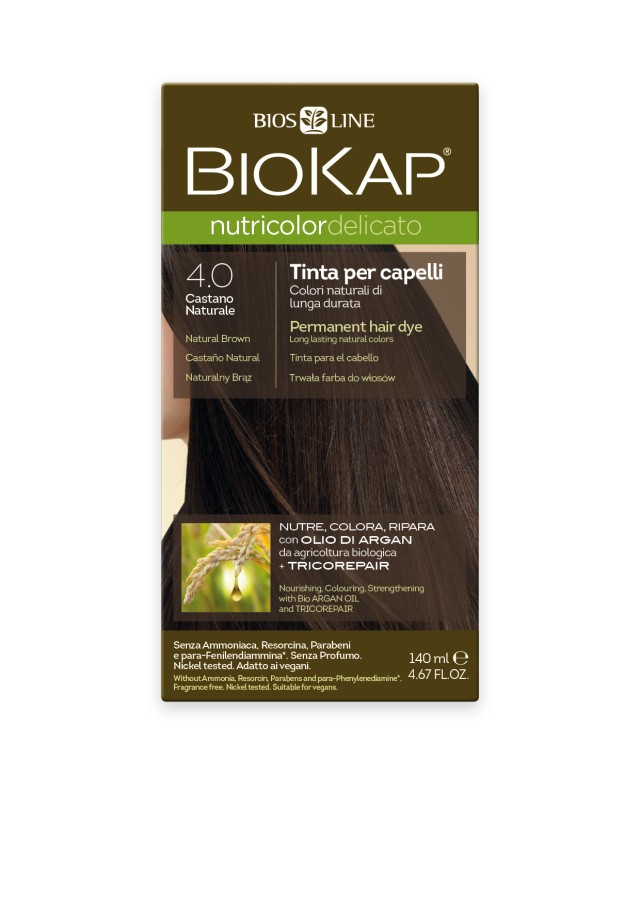Biokap Nutricolor Delicato No4.0 Natural Brown Castano Βαφή Μαλλιών Φυσικό Καστανό 140ml