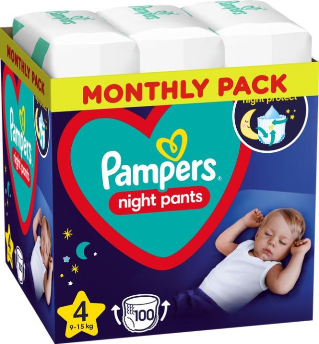 Pampers Night Pants Μέγεθος 4 [9-15kg] 100 Πάνες - Βρακάκι [4 Πακέτα x &hellip;