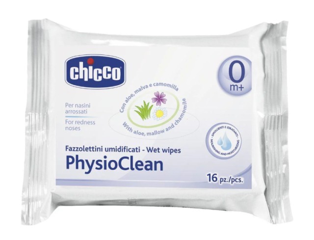 Chicco Physio Clean Wipes Απαλά Μωρομάντηλα για τη Μύτη 0+ 16 Τεμάχια