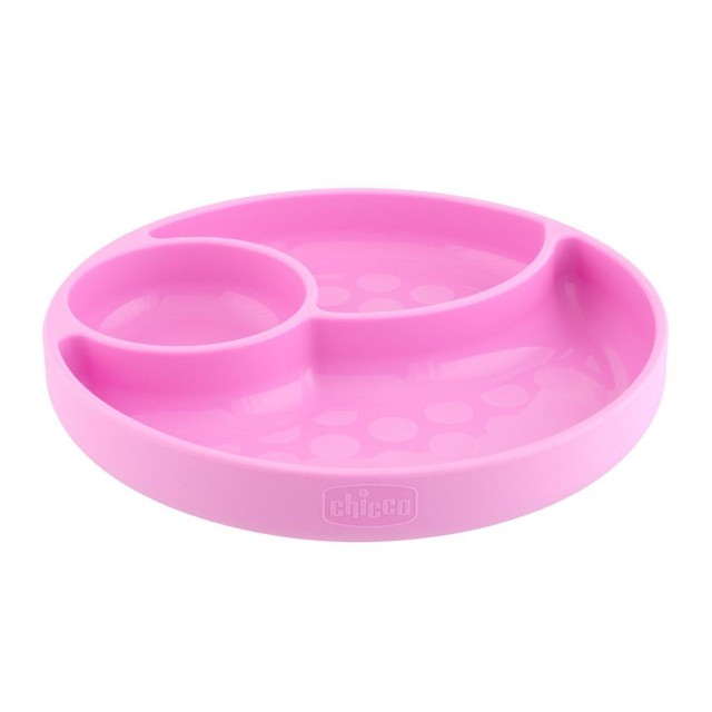Chicco Take Eat Easy Πιάτο Σιλικόνης με Χωρίσματα και Βεντούζα Χρώματος Ροζ για 12m+ 1 Τεμάχιο [10216-10]
