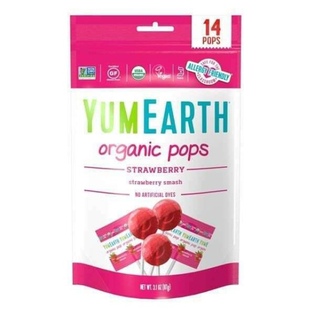 YumEarth Organic Pops Βιολογικά Γλειφιτζούρια με Γεύση Φράουλα 14 Τεμάχια