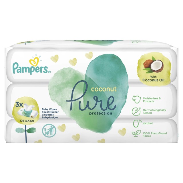 Pampers PROMO Baby Wipes Pure Coconut με Έλαιο Καρύδας με Καπάκι 3x42 Μωρομάντηλα [126 Τεμάχια]