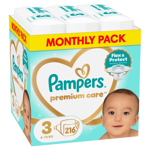 Pampers Premium Care Πάνες Μέγεθος 3 [6-10kg] 216 Πάνες του Μήνα MSB